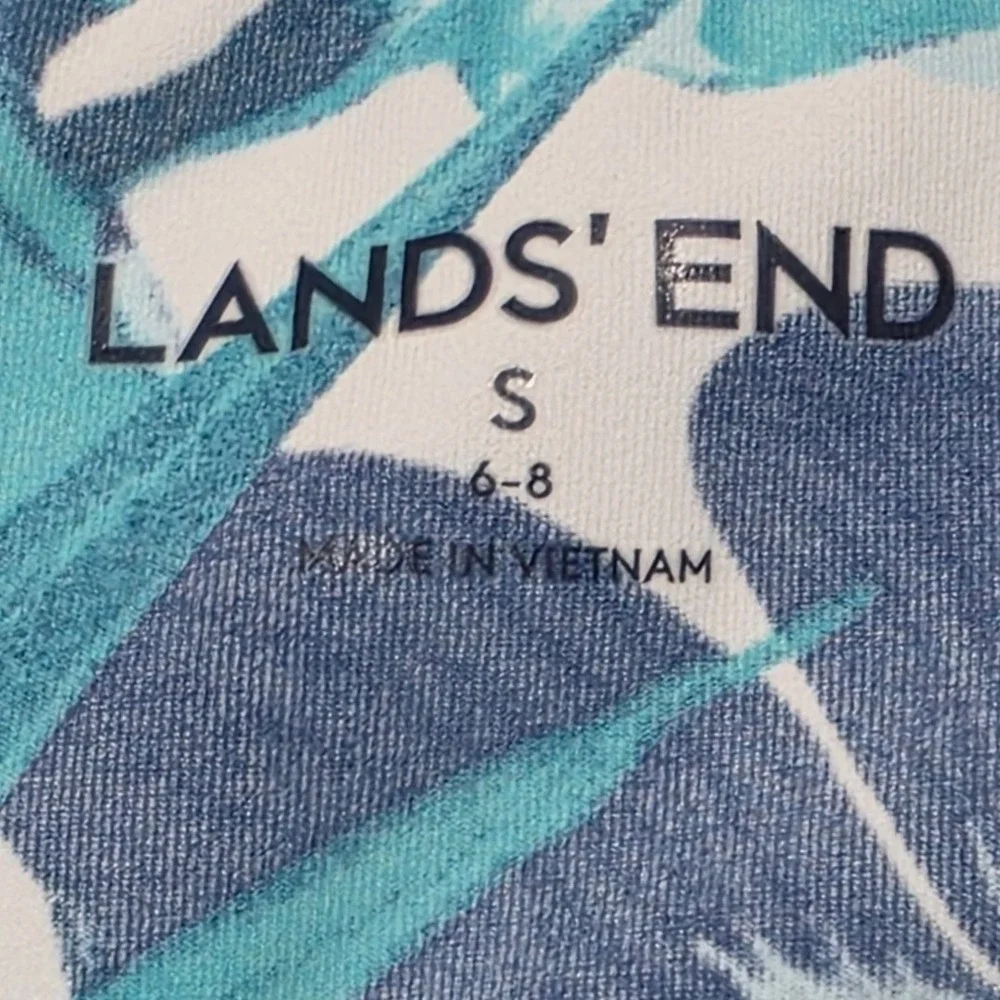 Lands' End Rash Guard Women S Blue Floral Long Sleeve Crew Neck Swim Top